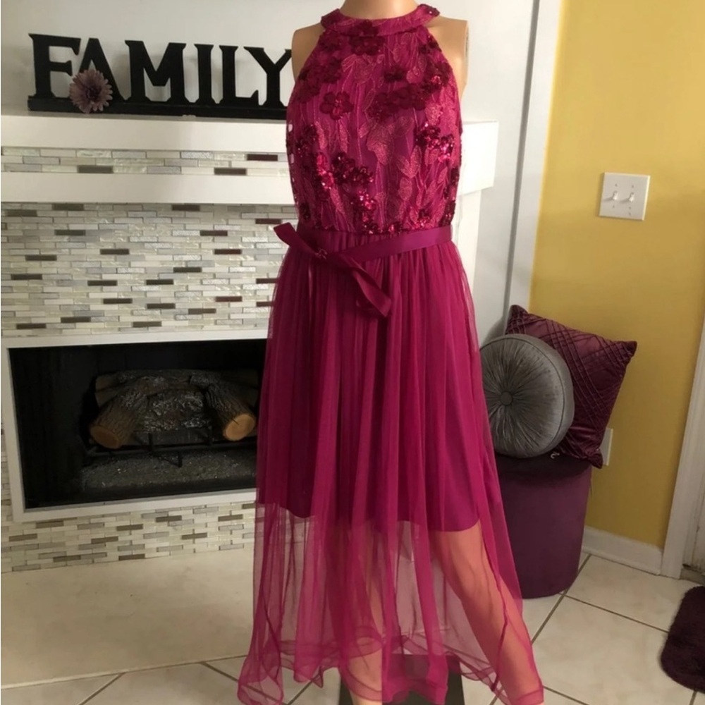 NWT Candalite Elegant Magenta embroidered  fairy Sleeveless Dress S